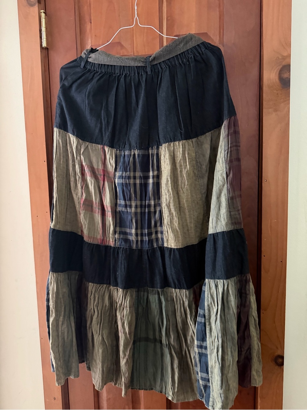 Tiered Patchwork Maxi Skirt in Navy and Olive